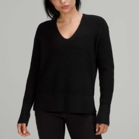 lululemon Merino Wool V-Neck Sweater Black Size XL/XXL NWT - Picture 1 of 4